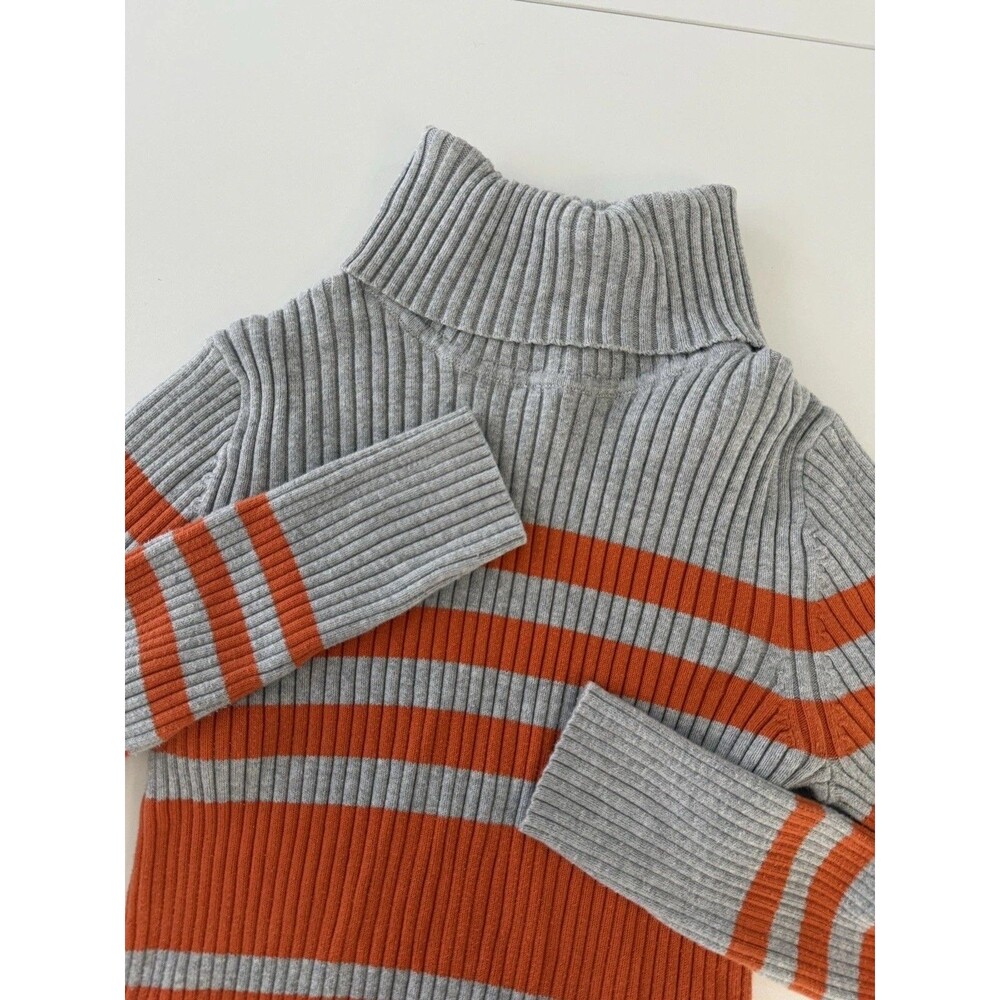 Vintage Y2K Gap Ribbed Turtleneck Sweater L Gray orange Stripe 00s